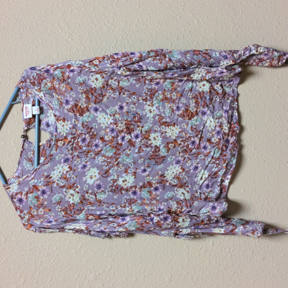 Mossimo lavender orange floral long sleeve blouse size small
